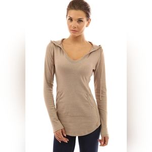 PattyBoutik Tan Tunic with Hood and Pockets!